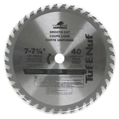 Tuf-E-Nuf 04324 Fine Finishing Blade, 7-1/4 in Dia, 5/8 in Arbor, 40-Teeth, Carbide Cutting Edge