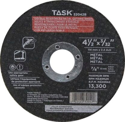 Task 32042B Cutting Wheel, 4-1/2 in Dia, 3/32 in Thick, 7/8 in Arbor