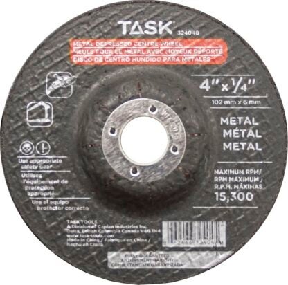 Task 32404B Depressed Center Wheel, 4 in Dia, 1/4 in Thick, 5/8 in Arbor