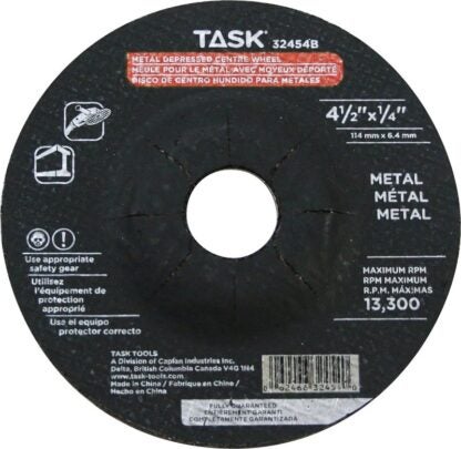 Task 32454B Cutting Wheel, 4-1/2 in Dia, 1/4 in Thick, 7/8 in Arbor