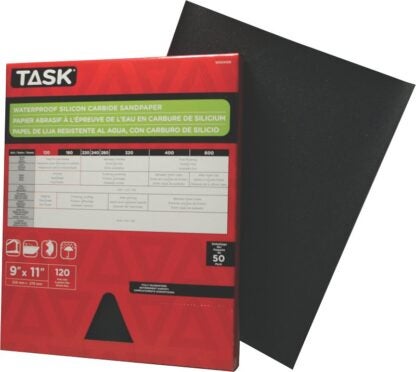 Task WDO4120 Sandpaper, 11 in L, 9 in W, Fine, 120 Grit, Silicon Carbide Abrasive Sells in Quantity of 50