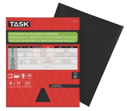 Task WDO4320 Sandpaper, 11 in L, 9 in W, Extra Fine, 320 Grit, Silicon Carbide Abrasive Sells in Quantity of 50