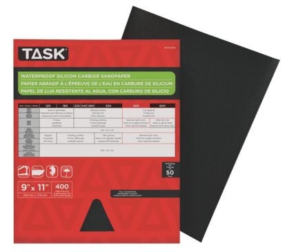 Task WDO4400 Sandpaper, 11 in L, 9 in W, Super Fine, 400 Grit, Silicon Carbide Abrasive Sells in Quantity of 50