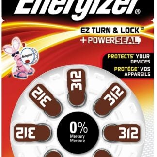 Energizer 312 AZ312DP-8 Hearing Aid Battery, 1.4 V Battery, 155 mAh, Zinc-Air