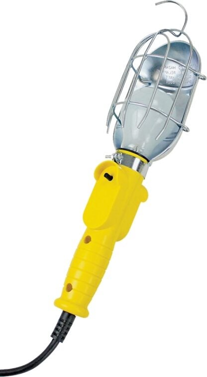 PowerZone ORTL010606 Work Light with Metal Guard and Single Outlet, 12 A, Incandescent Lamp, 6 ft L Cord, Yellow Sells in Quantity of 4