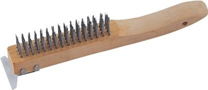 ProSource TGE-WB416 Wire Brush with Scraper, 1-3/4 in L Trim, Zinc Bristle, 3/4 in W Brush, 10-1/4 in OAL