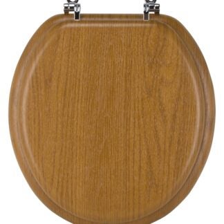 ProSource T-17WO-3L-C Toilet Seat, Round, MDF with Plastic Wood Veneer, Oak Wood, Bar Hinge