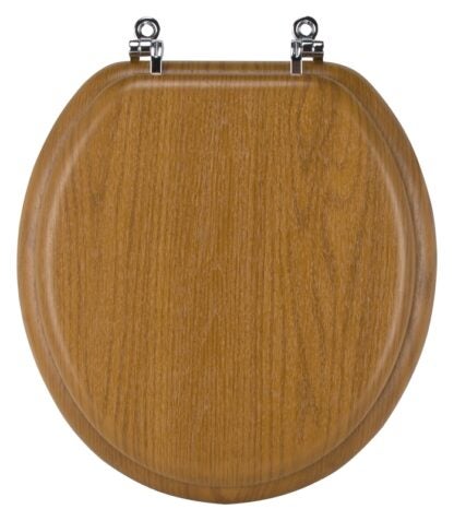 ProSource T-17WO-3L-C Toilet Seat, Round, MDF with Plastic Wood Veneer, Oak Wood, Bar Hinge