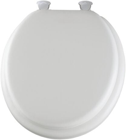 Mayfair 15EC-000 Toilet Seat, Round, Foam/Vinyl/Wood, White, Twist Hinge