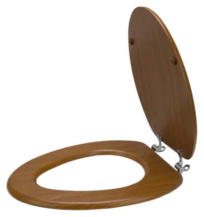 ProSource T-19WO-3L-C Toilet Seat, Elongated, MDF with Plastic Wood Veneer, Oak Wood, Bar Hinge