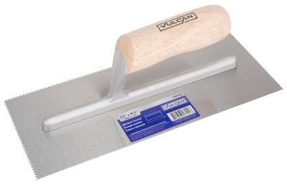 Vulcan 16110-1/16 Trowel, 4-1/2 in W Blade, Notched Blade, Aluminum Blade, Wood Handle, Wood Handle, 11 in OAL