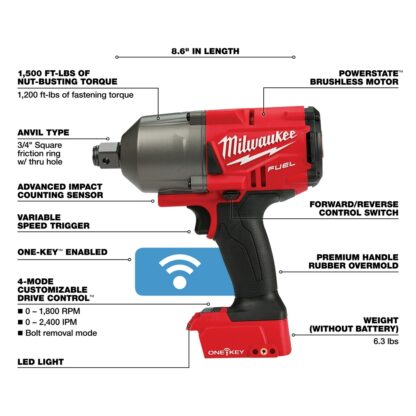 Milwaukee 2864-20 M18 Fuel High Torque Impact Wrench - Tool Only