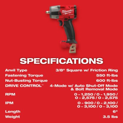 Milwaukee 2960-22 3/8" M18 Fuel Mid-Torque Impact Wrench Kit