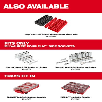 Milwaukee 48-22-9004 1/4" Drive Ratchet & Socket Set - SAE & Metric - 50PC