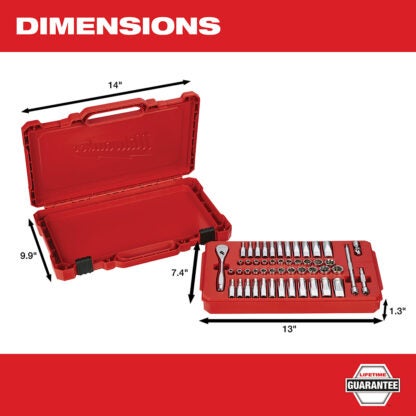 Milwaukee 48-22-9004 1/4" Drive Ratchet & Socket Set - SAE & Metric - 50PC