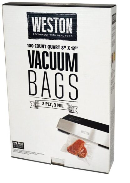 Weston 30-0101-W Vacuum Bag, 12 in L x 8 in W x 3 mil T, Plastic, Clear