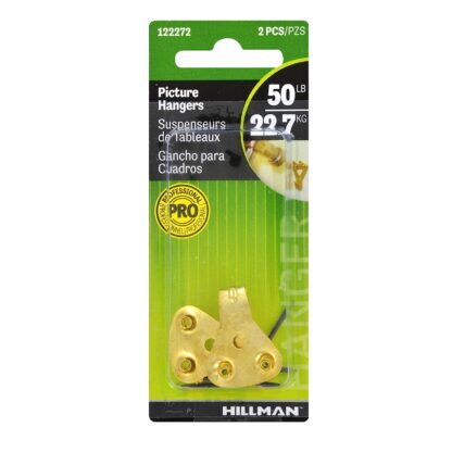 Hillman Brass Plated Classic 2-Nail Picture Hanger, 50 lbs 122272