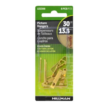 Hillman Brass Picture Hanger, 30 lbs, 6 Pack 122306