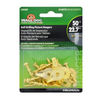 Hillman Brass Walldog Self-Drilling Picture Hanger, 50 lbs 122367