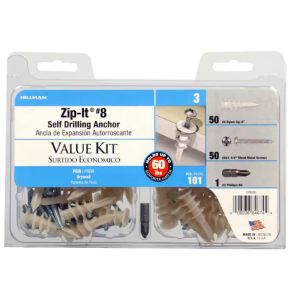 Hillman Zip-It #8 Nylon Anchor Kit, with Screws, 101 Pieces 376026