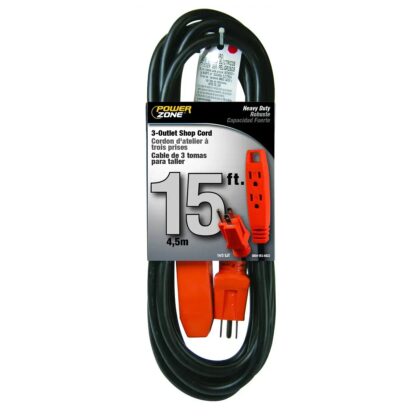 PowerZone 14/3 15' 3-Outlet Extension Cord, Black OR890715 052-6822