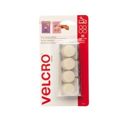 Velcro Removable Light Duty Hook & Loop Fasteners, 1 1/4" Square & 7/8" Coin, White, 36 Sets 91639