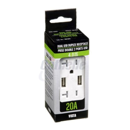 Vista 20 Amp TR 2-USB Duplex Receptacle, White 5620