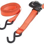 ProSource FH4013 Tie-Down, 1-1/4 in W, 16 ft L, Polyester Webbing, Metal Ratchet, Orange, 700 lb, S-Hook End Fitting