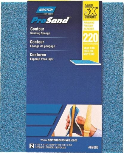 NORTON ProSand 82083 Sanding Sponge, 5-1/2 in L, 4-1/2 in W, 220 Grit, Very Fine, Aluminum Oxide Abrasive