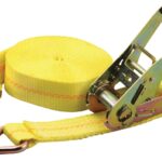 ProSource FH64066 Tie-Down, 2 in W, 27 ft L, Polyester Webbing, Metal Ratchet, Yellow, 3333 lb, Steel End Fitting