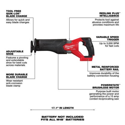 Milwaukee 2821-20 M18 Fuel Sawzall Recip Saw - Tool Only