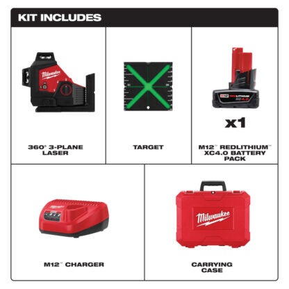 Milwaukee 3632-21 M12 Green 360° 3-Plane Laser Kit