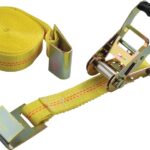 ProSource FH64065 Tie-Down, 2 in W, 27 ft L, Polyester Webbing, Metal Ratchet, Yellow, 3333 lb, Flat Hook End Fitting