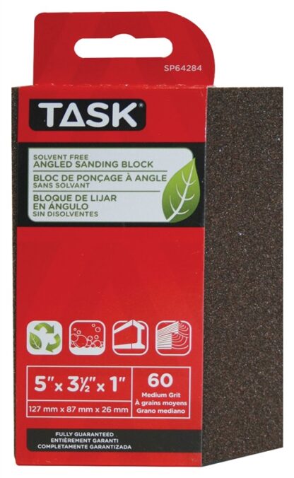 TASK Eco SP64284 Sanding Block, 5 in L, 3-1/2 in W, 60 Grit, Medium