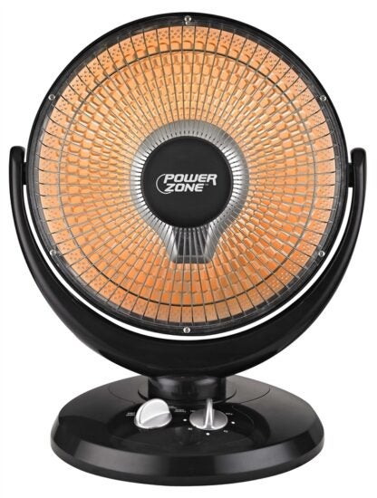 PowerZone QGW08-608 Parabolic Heater, 6.7 A, 120 V, 400/800 W, 2-Heating Stage, Black