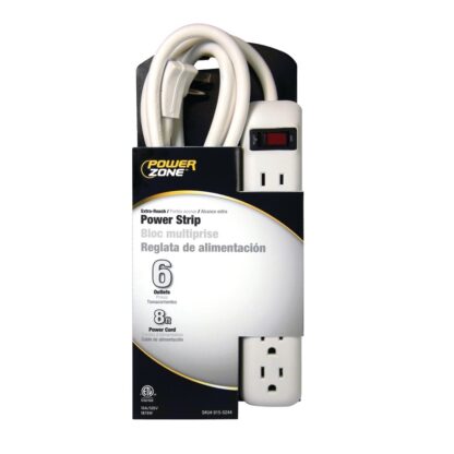 PowerZone Power Outlet Strip, Right Angle Plug, 6 -Socket, 15 A, 125 V OR801115