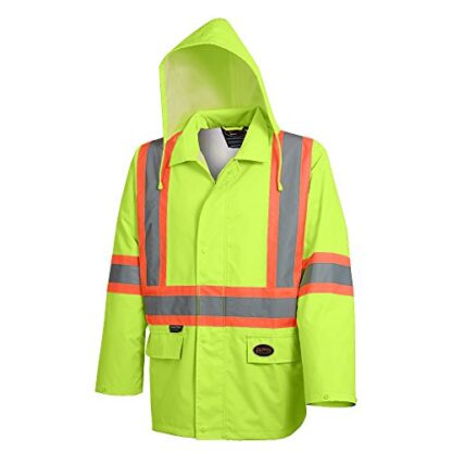 Pioneer V1081360-L Hi-Viz Safety CSA Z96-15 Class 2 Level 2 Rain Jacket - Green - Large