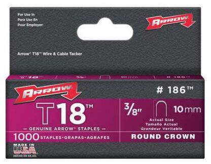 Arrow 186 3/8" T18 Round Crown Staples - 1000PK