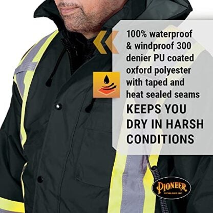 Pioneer V1120470-3XL 6-in-1 Waterproof Winter Hi-Viz Jacket - Black - 3XL