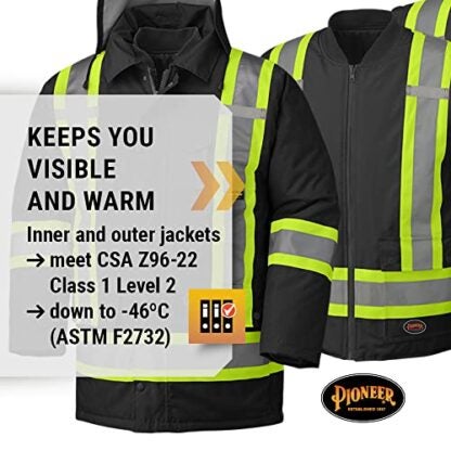 Pioneer V1120470-3XL 6-in-1 Waterproof Winter Hi-Viz Jacket - Black - 3XL