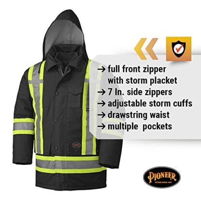 Pioneer V1120470-3XL 6-in-1 Waterproof Winter Hi-Viz Jacket - Black - 3XL