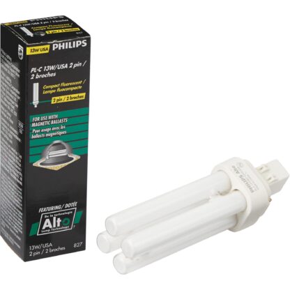 Philips 13w 2700k PL-C ALTO 13W/827 Double Tube 2-Pin Fluorescent Light Bulb