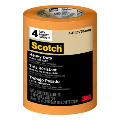 3M Scotch 1.41 in. X 60.1 Yds. Heavy-Duty Grade Masking Tape (4 Rolls/Pack), Orange