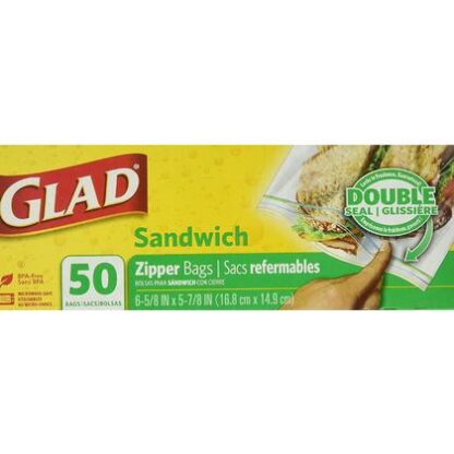 Double Glad Zippered Plastic Sandwich Bags, 800 mL, Pack 50