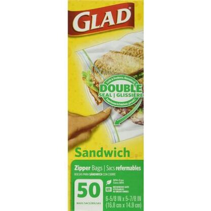 Double Glad Zippered Plastic Sandwich Bags, 800 mL, Pack 50