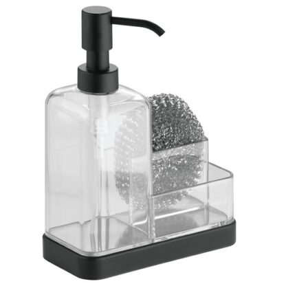 IDesign Forma Soap Pump Dispenser with Sponge Organizer 6 in X 3.5 in X 8.25 in Black