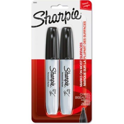 Sharpie Permanent Markers Chisel Tip Black 2 Count