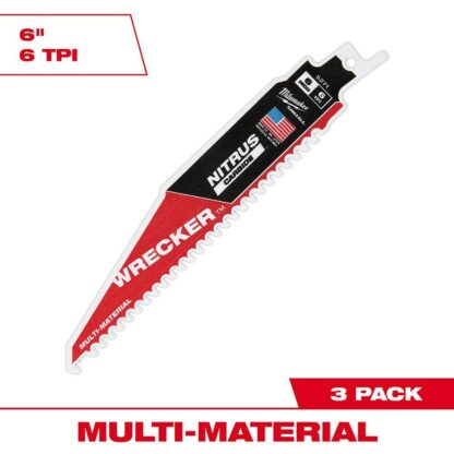 Milwaukee 6 in. 6 Teeth per Inch WRECKER Nitrus Carbide Teeth Multi-Material Cutting SAWZALL Reciprocating Saw Blade (3-Pack)