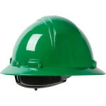 Kilimanjaro Full Brim Hard Hat HDPE Shell, 4-Pt Nylon Webbing Cradle, Ratchet Adjustment, Dark Green