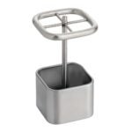 IDesign Gia Brushed Stainless Steel Divided Toothbrush Stand - 2.5 X 2.5 X 4.5